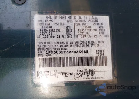 1997 Ford Explorer Eddie Bauer/Limited/Xl/Xlt from USA, damaged, VIN 1FMDU32E3VZC33465